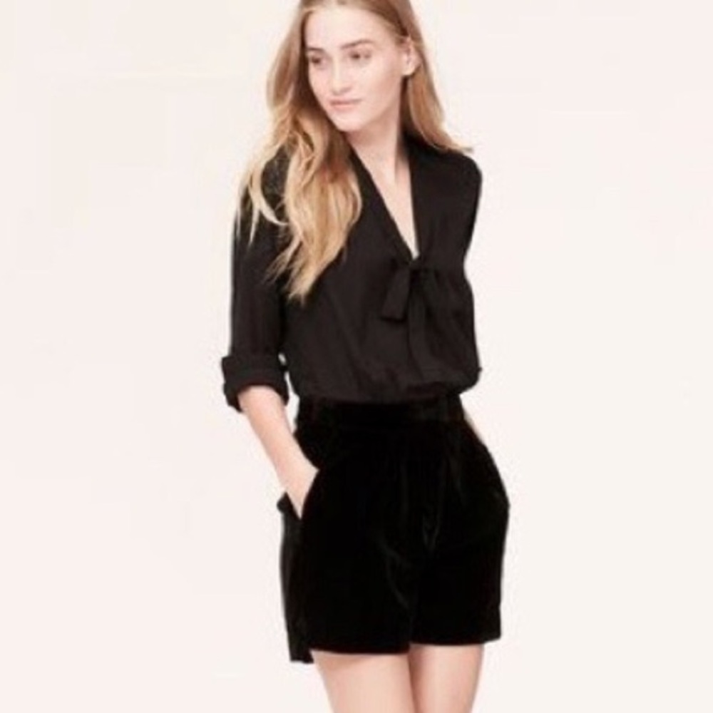 Ann Taylor Loft Draped Black Velvet Shorts Romper